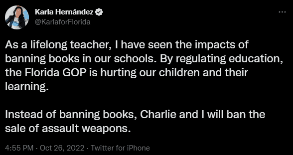 As a lifelong teacher, I have seen the impacts of banning books in our schools. By regulating education, the Florida GOP is hurting our children and their learning.