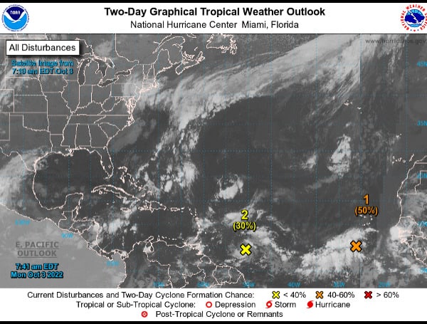 The National Hurricane Center (NHC) is monitoring two Atlantic tropical disturbances for possible development.