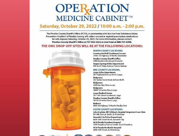 Operation Medicine Cabinet will be held on Saturday, October 29, 2022, between 10:00 a.m. and 2:00 p.m. at the following locations: