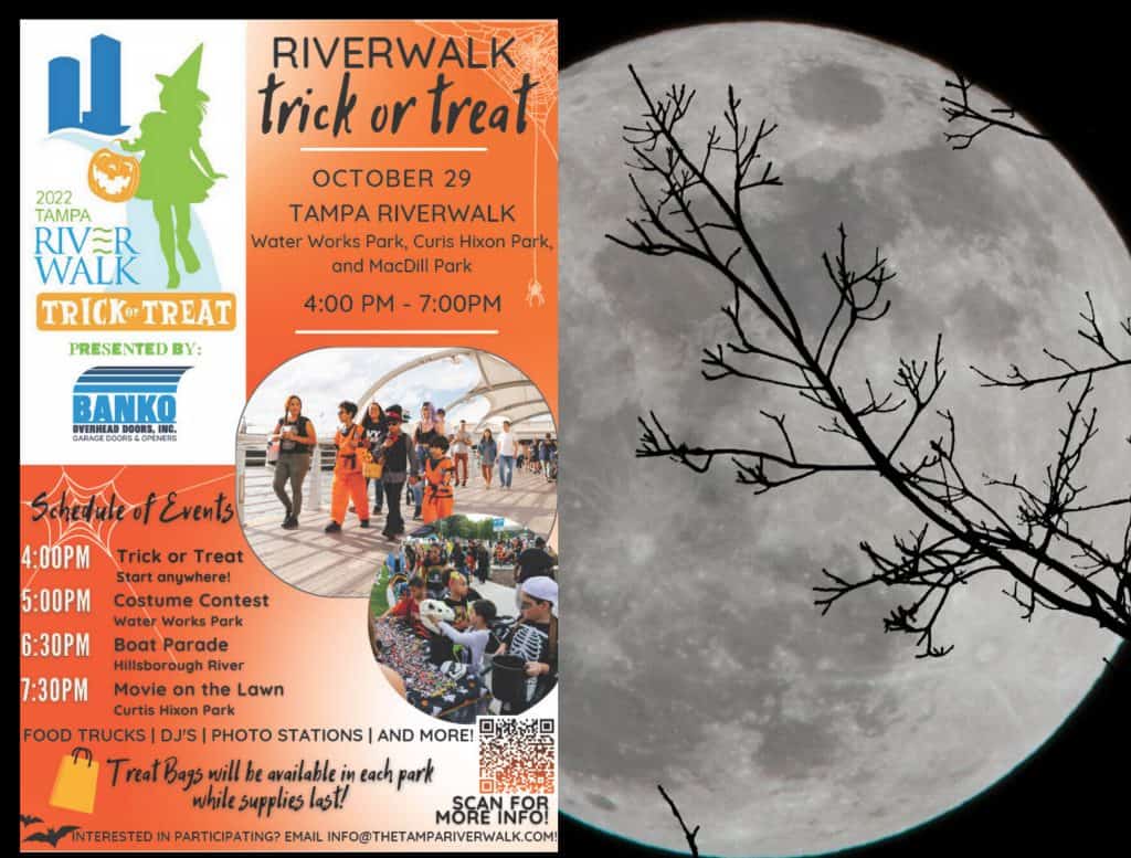 Join us for our 6th annual Riverwalk Trick or Treat event, on Saturday, October 29, 2022, from 4 pm – 7 pm.  This is a FREE community event!  Children in costume and their families are invited to come and trick or treat along the Riverwalk as well as enjoy fun activities.