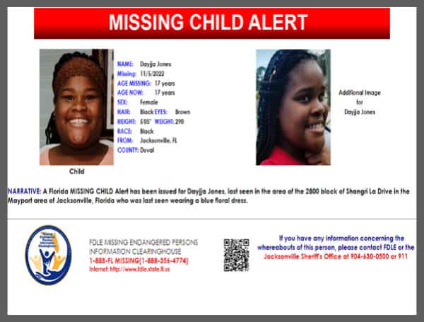 A Florida Missing Child Alert has been issued for 17-year-old Dayjja Jones.