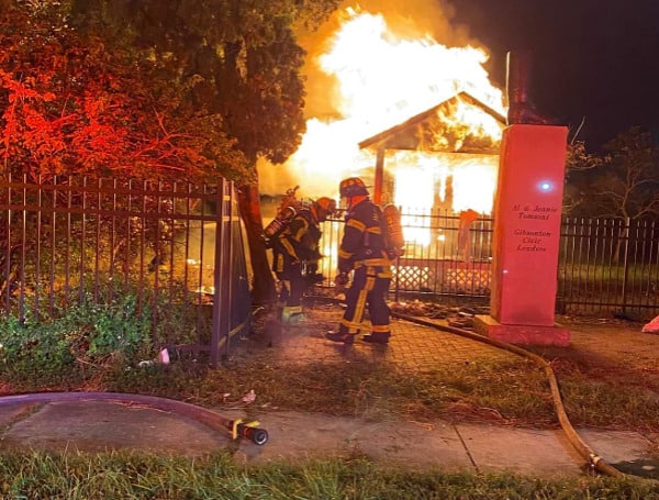 Hillsborough County Fire Rescue fought a structure fire early this morning at 9815 US Highway 41 in Gibsonton, the small house behind the Al "The Giant" Tomaini's monument.