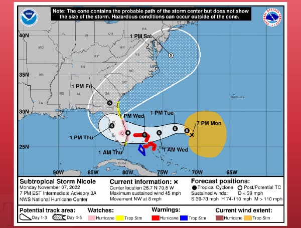 Pointing to an “abundance of caution,” Gov. Ron DeSantis on Monday issued an executive order declaring a state of emergency in 34 counties as Subtropical Storm Nicole threatened to develop into a hurricane and hit Florida’s East Coast.