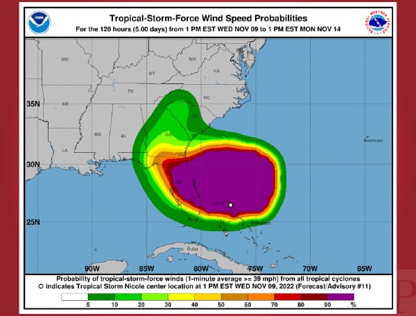 Hurricane conditions are expected across portions of the coast of southeast and east-central Florida beginning this evening or tonight, where a Hurricane Warning is in effect. Tropical storm conditions will continue along the east coast of Florida, Georgia, and South Carolina within the warning areas into Thursday. Tropical storm conditions are expected to begin along the west coast of Florida within the warning area this evening or tonight.