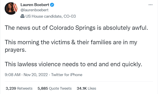 Democratic Rep. Alexandria Ocasio-Cortez of New York criticized Republican Rep. Lauren Boebert of Colorado, an outspoken gun-rights advocate, due to a shooting at a Colorado Springs LGBTQ bar.
