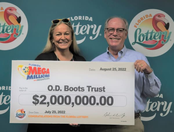 The Florida Lottery announced that Barnett Bailey, 69, of Palm Harbor, managing member of the O.D. Boots Trust, claimed a $2 million prize from the July 29, 2022, MEGA MILLIONS® drawing at Lottery Headquarters in Tallahassee.