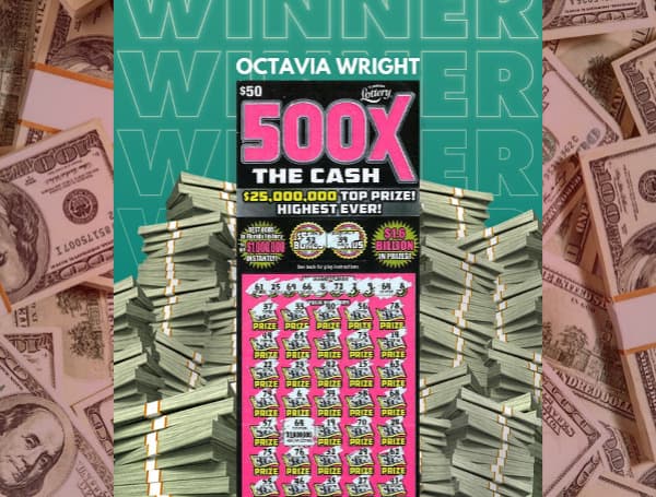 Today, the Florida Lottery announced that Octavia Wright, 41, of Palm Harbor, claimed a $1 million prize from the 500X THE CASH Scratch-Off game at the Lottery's Tampa District Office.