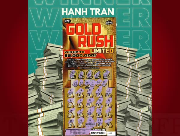 Today, the Florida Lottery announced that Hanh Tran, 47, of Tampa, claimed a $1 million prize from the GOLD RUSH LIMITED Scratch-Off game at the Lottery's Tampa District Office.