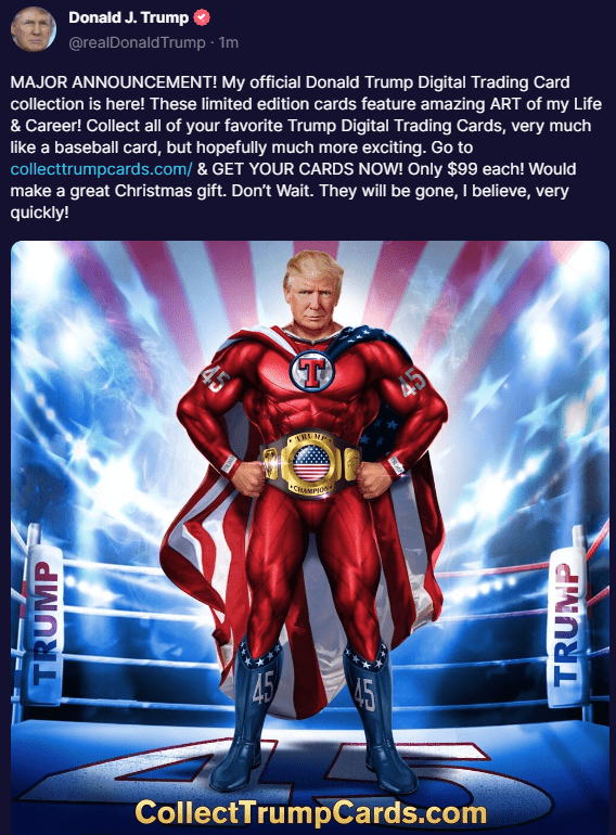 Former President Donald Trump sent a message Wednesday, complete with “Trump Superhero”, saying a major announcement is coming Thursday.
