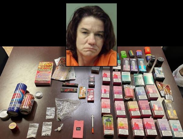 A Florida woman has been arrested after a traffic stop resulted in stolen lottery tickets and vape pens from her employer, as well as methamphetamine.