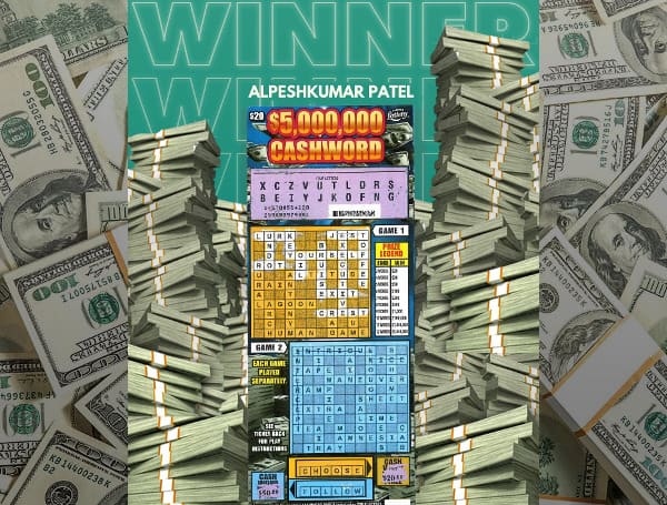 Today, the Florida Lottery announced that Alpeshkumar Patel, 54, of Winter Haven, claimed a $5 million top prize from the $5,000,000 CASHWORD Scratch-Off game at Lottery Headquarters in Tallahassee.