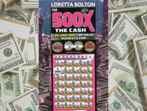 Today, the Florida Lottery (Lottery) announces that Loretta Bolton, of Jacksonville, claimed a $1 million prize from the 500X THE CASH Scratch-Off game at the Lottery's Jacksonville District Office. She chose to receive her winnings as a one-time, lump-sum payment of $820,000.00.
