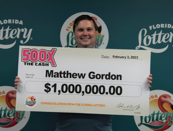 Today, the Florida Lottery announced that Matthew Gordon, 31, of Jacksonville, claimed a $1 million prize from the 500X THE CASH Scratch-Off game at Lottery Headquarters in Tallahassee. 
