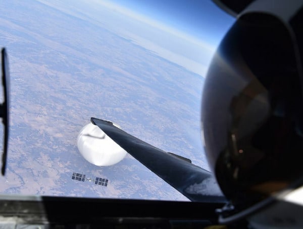 A U.S. Air Force pilot looks down at the Chinese surveillance balloon as it hovers over the central continental United States on Feb. 3.