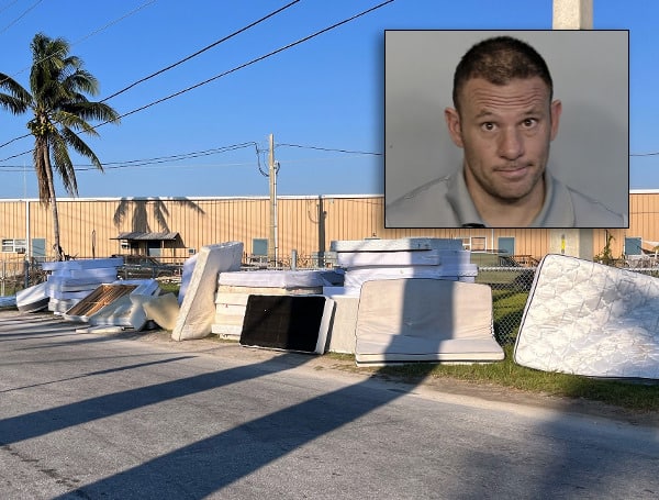 A 40-year-old Florida man was arrested Wednesday after leaving over 30 mattresses and box springs on a Stock Island street.