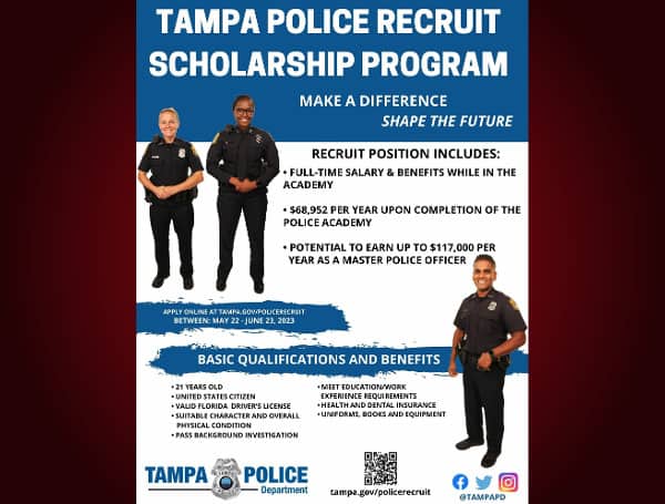 TAMPA, Fla. - The Tampa Police Department has opened the application process for sponsorship to the Police Academy. This scholarship program includes an hourly salary and benefits while attending the academy.
