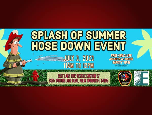 PALM HARBOR, Fla. - East Lake Fire Rescue will be hosting their Annual Hose Down event at Station 57, located at 3375 Tarpon Lake Blvd., Palm Harbor, FL 34685 on July 3rd, 2023 from 11 am to 12 pm.