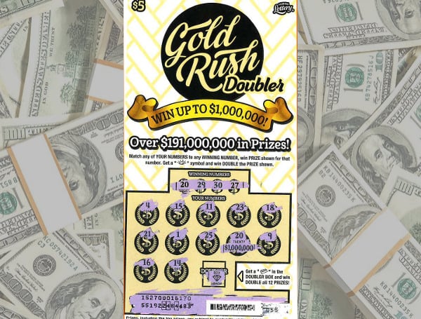 The Florida Lottery announced Friday that Robert Gregory, 55, of Palmetto, claimed a $1 million top prize from the $5 GOLD RUSH DOUBLER Scratch-Off game at Lottery Headquarters in Tallahassee.