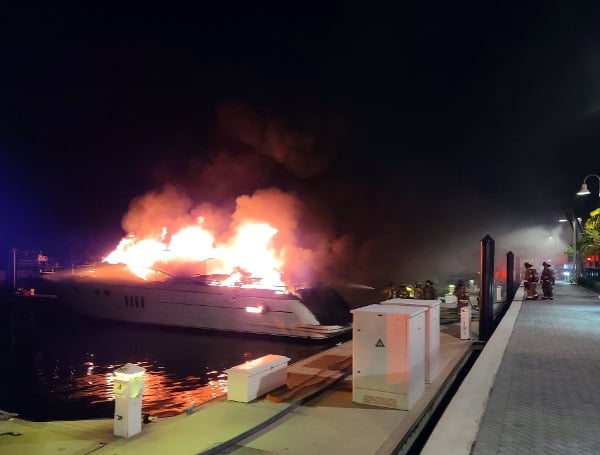 STOCK ISLAND, Fla. - The Monroe County Sheriff's Office is searching for a woman following a boat fire at approximately 12:10 a.m. Wednesday at the Peary Hotel & Marina on Stock Island that destroyed an approximately 70-foot Viking yacht.