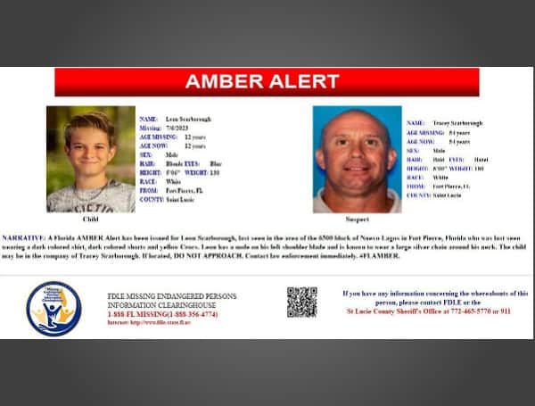 A Florida AMBER Alert has been issued for Leon Scarborough, last seen in the area of the 6500 block of Nuevo Lagos in Fort Pierce, Florida.
