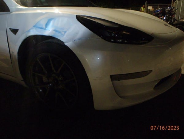 The Florida Highway Patrol (FHP) is looking for the driver of a Tesla Model 3 after they collided with a motorcycle and fled the scene around 2:54 am on Sunday.