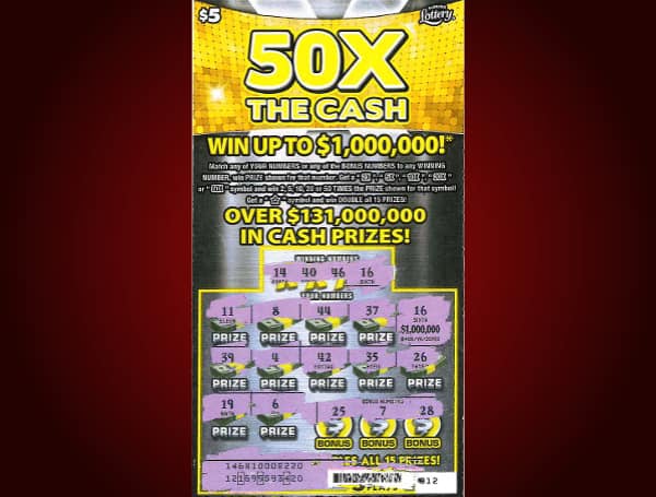 The Florida Lottery announces Thursday that James Amick, 28, of Florahome, claimed a $1 million top prize from the 50X THE CASH Scratch-Off game at Lottery Headquarters in Tallahassee. 