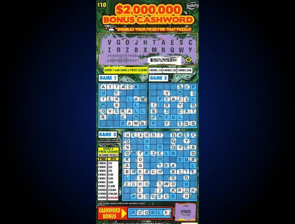 The Florida Lottery announced Monday that Ryan Rahma, 24, of Miami, claimed a $2 million top prize from the $2,000,000 BONUS CASHWORD Scratch-Off game at the Lottery's Miami District Office. 