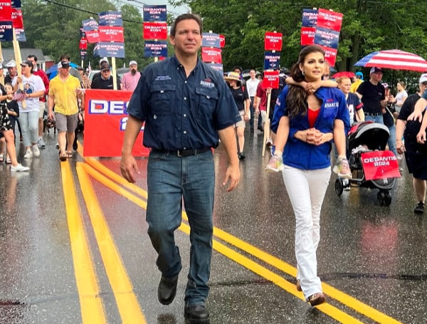 Florida Gov. Ron DeSantis slipped into the single digits in the key early primary state of New Hampshire and tied with former New Jersey Gov. Chris Christie, according to a Monday poll.