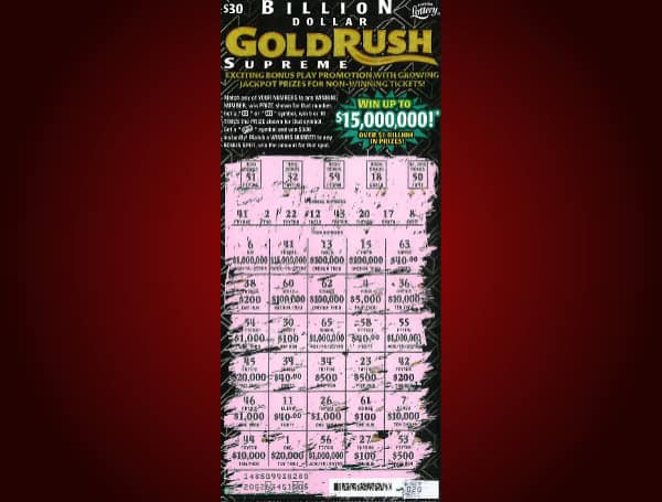 POLK COUNTY, Fla. - The Florida Lottery announced that Roberto Lamboy, Jr., 40, of Haines City, claimed a $15 million top prize from the BILLION DOLLAR GOLD RUSH SUPREME Scratch-Off game at Lottery Headquarters in Tallahassee.