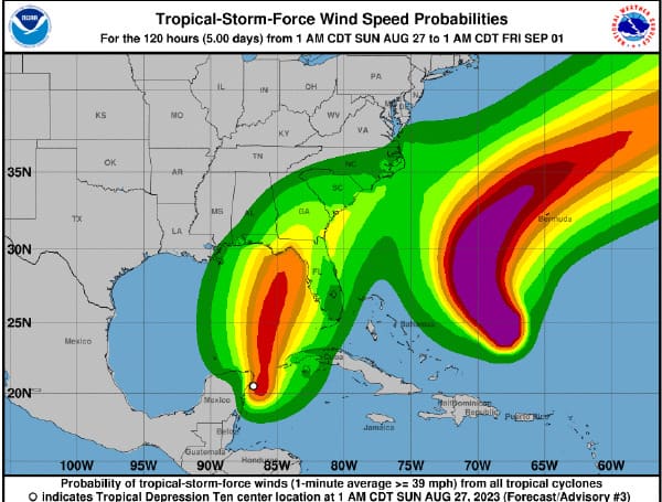 The tropical depression that formed in the Gulf of Mexico is expected to develop into a tropical storm on Sunday, according to the National Hurricane Center.