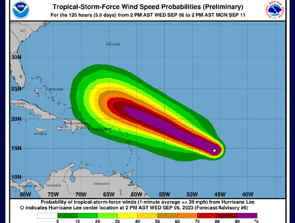 Lee has continued to quickly organize today and strengthened into a hurricane Wednesday afternoon as it heads toward the southeastern United States.