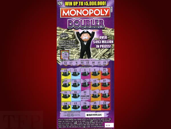 The Florida Lottery announced Wednesday that Victor Robbins, 61, of Port Orange, claimed a $5 million top prize from the $20 MONOPOLY DOUBLER Scratch-Off game at the Lottery’s Headquarters in Tallahassee.
