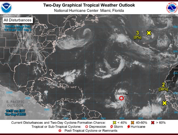 Tropical Depression Thirteen has formed in the far eastern Atlantic Ocean off the coast of Africa.