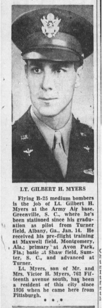 The Defense POW/MIA Accounting Agency (DPAA) announced that U.S. Army Air Forces 2nd Lt. Gilbert H. Myers, 27, of Pittsburgh, Pennsylvania, killed during World War II, was accounted for Aug. 10, 2023.