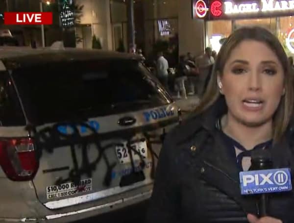 Pro-Palestinian protesters defaced two New York Police Department (NYPD) vehicles on Thursday evening outside of The New York Times building in Manhattan, PIX11, a local news network, reported.