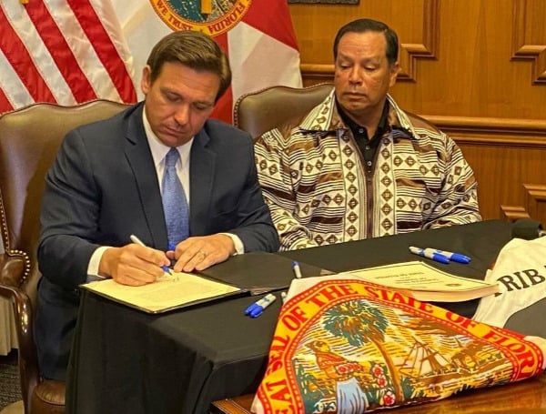 Gov. Ron DeSantis and Seminole Tribe of Florida Chairman Marcellus Osceola, Jr. reached a gambling deal in 2021.