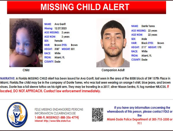 Florida MISSING CHILD Alert has been issued for Ava Gantt
