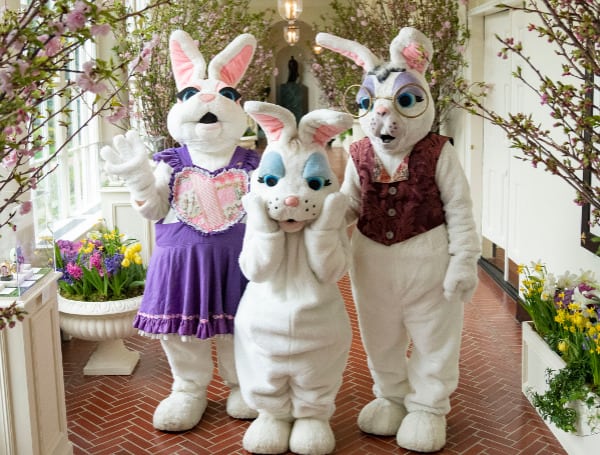 The Easter Bunnies pose for a group photo in the East Colonnade, Monday, April 18, 2022, following the White House Easter Egg Roll. (Official White House Photo by Erin Scott)