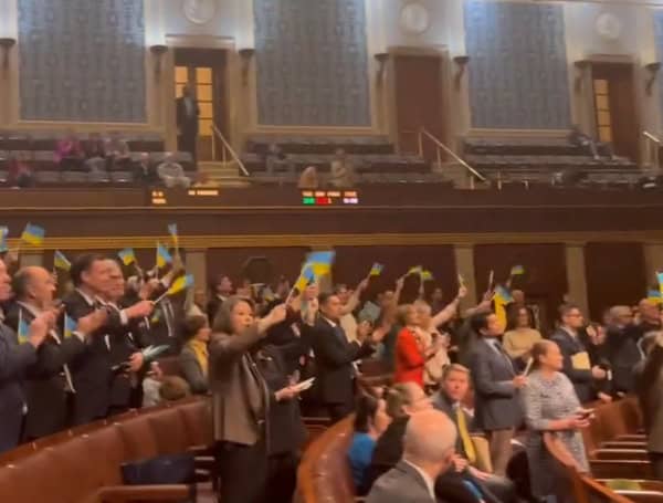 U.S. House Democrats Waiving Ukrainian Flags On House Floor (X)