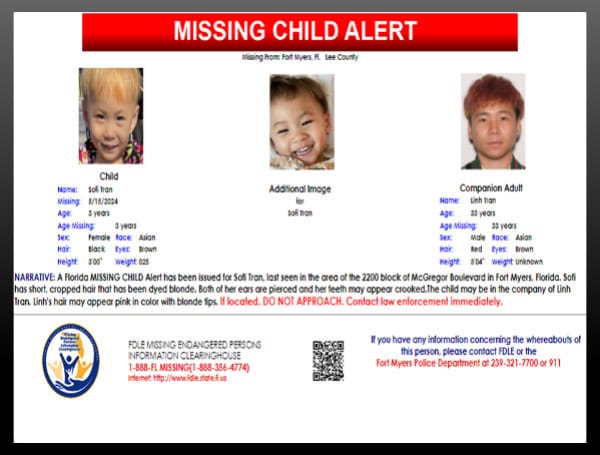 Florida Missing Child Alert Issued For 3-Year-Old Sofi Tran