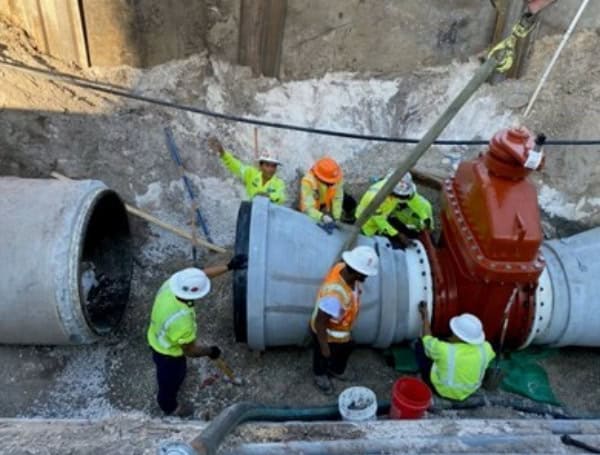 The installation of an air release valve on a section of pipeline under Franklin Street.